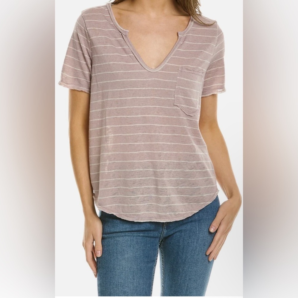 Project Social Sophia Pocket V-Neck Tee - NWT - Size L - Striped.